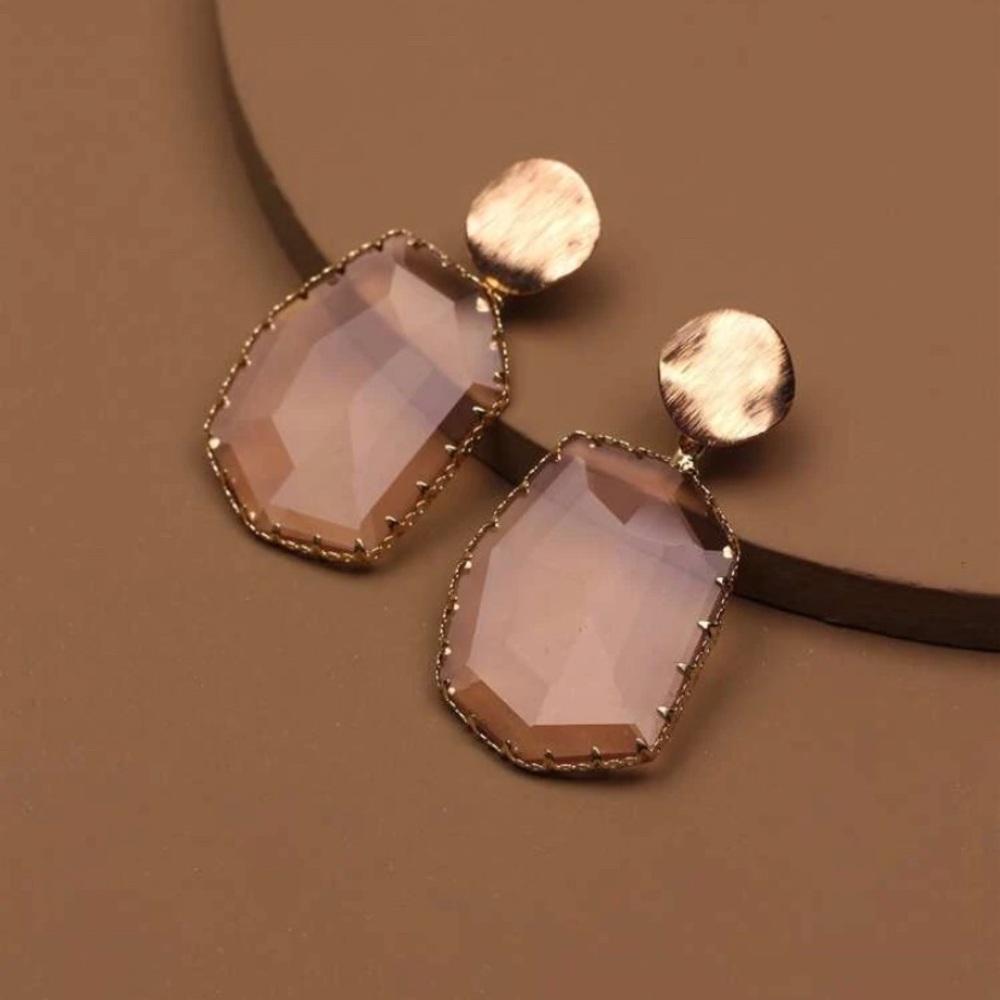 Gold and Pale Pink Gemstone Earrings